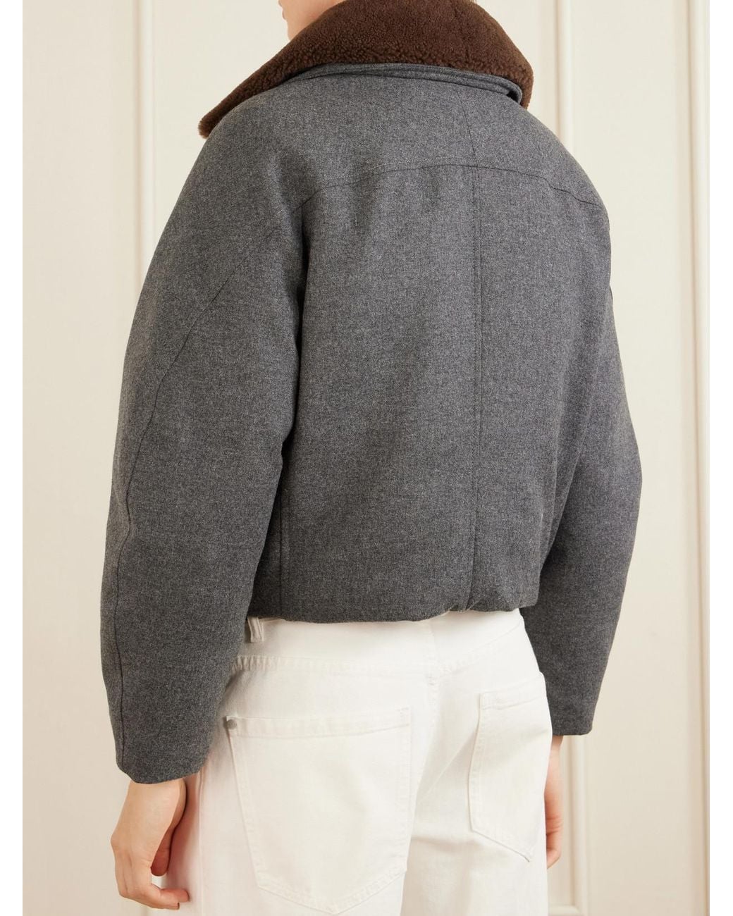 Brunello Cucinelli Gray Shearling-Trimmed Padded Wool And Cashmere-Blend Down Jacket