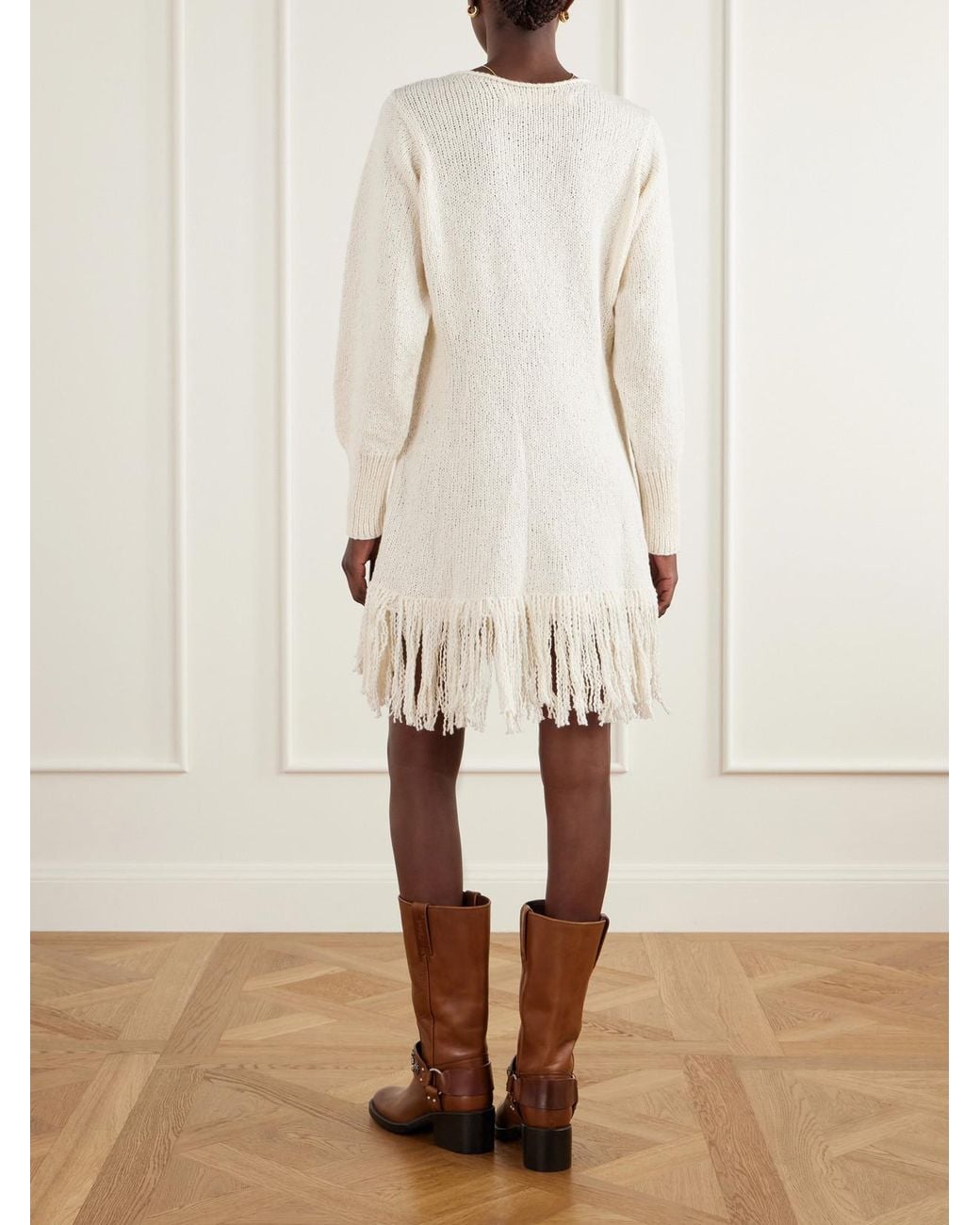 Alix Of Bohemia Natural Renny Fringe-Detailed Knitted Cotton Mini Dress