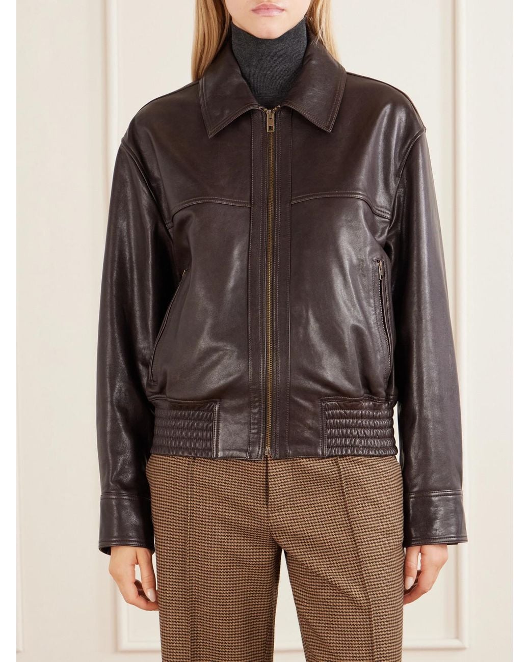 Nili Lotan Brown Aime Leather Bomber Jacket