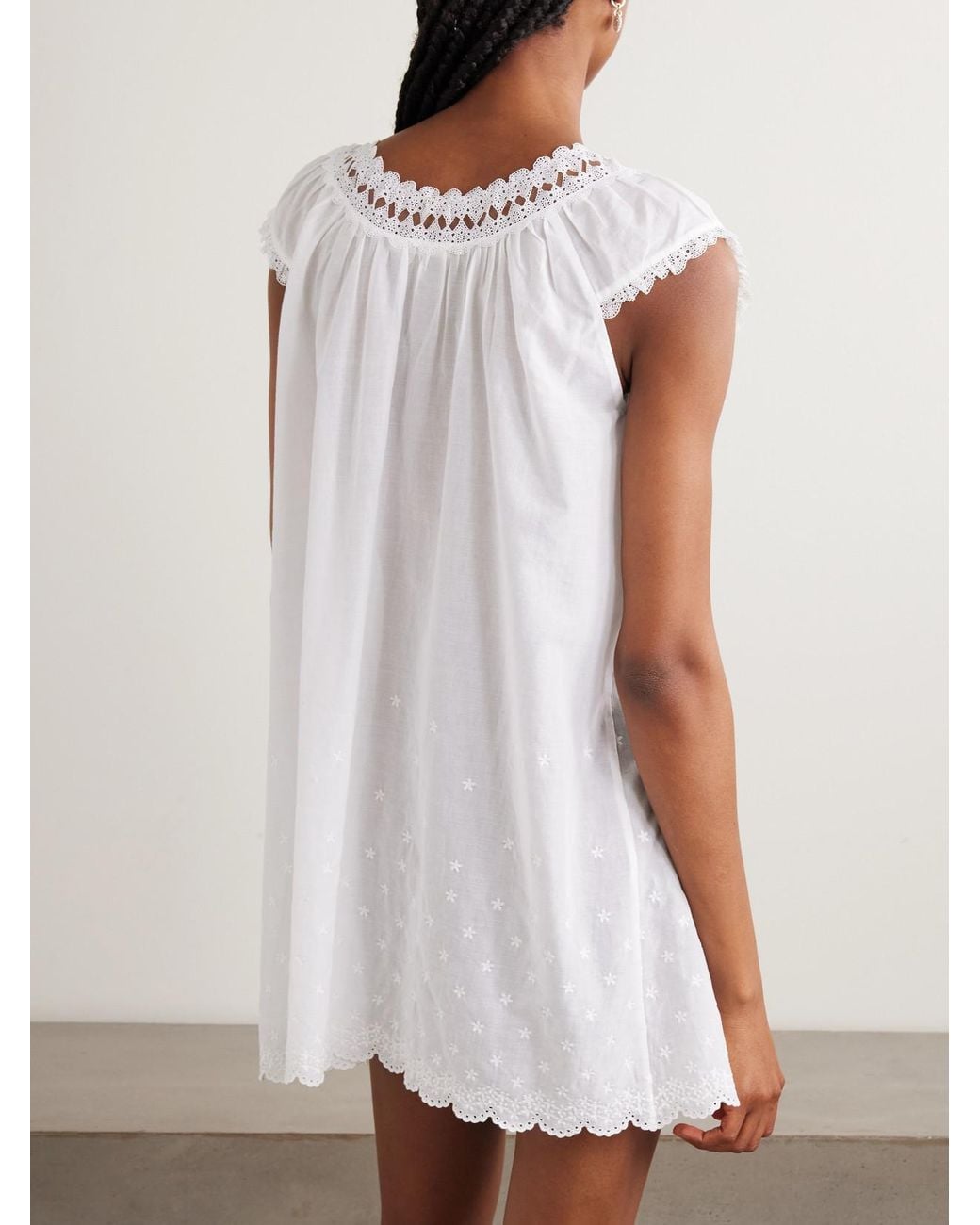 Doen White Lelia Embroidered Lace-Trimmed Organic Cotton-Voile Nightdress