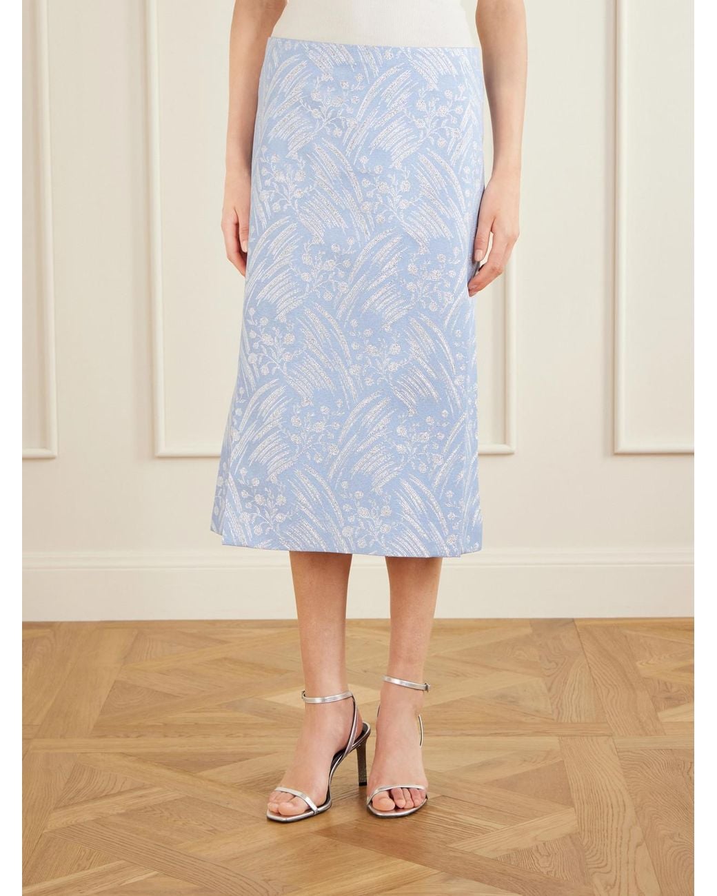 Tory Burch White Metallic Jacquard-Knit Midi Skirt