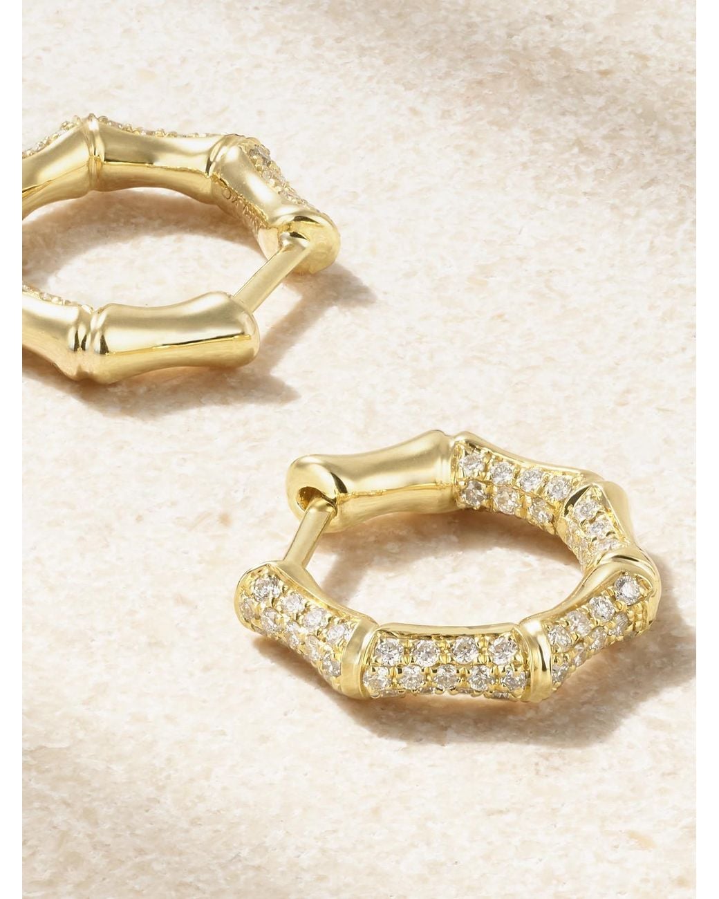 Anita Ko Natural Small Bamboo 18-Karat Diamond Hoop Earrings
