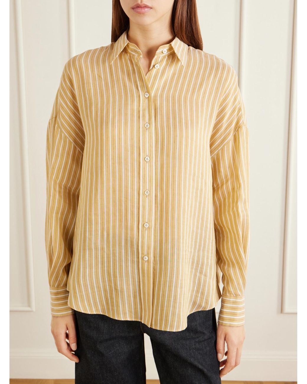 Brunello Cucinelli Natural Bead-Embellished Striped Linen And Silk-Blend Shirt