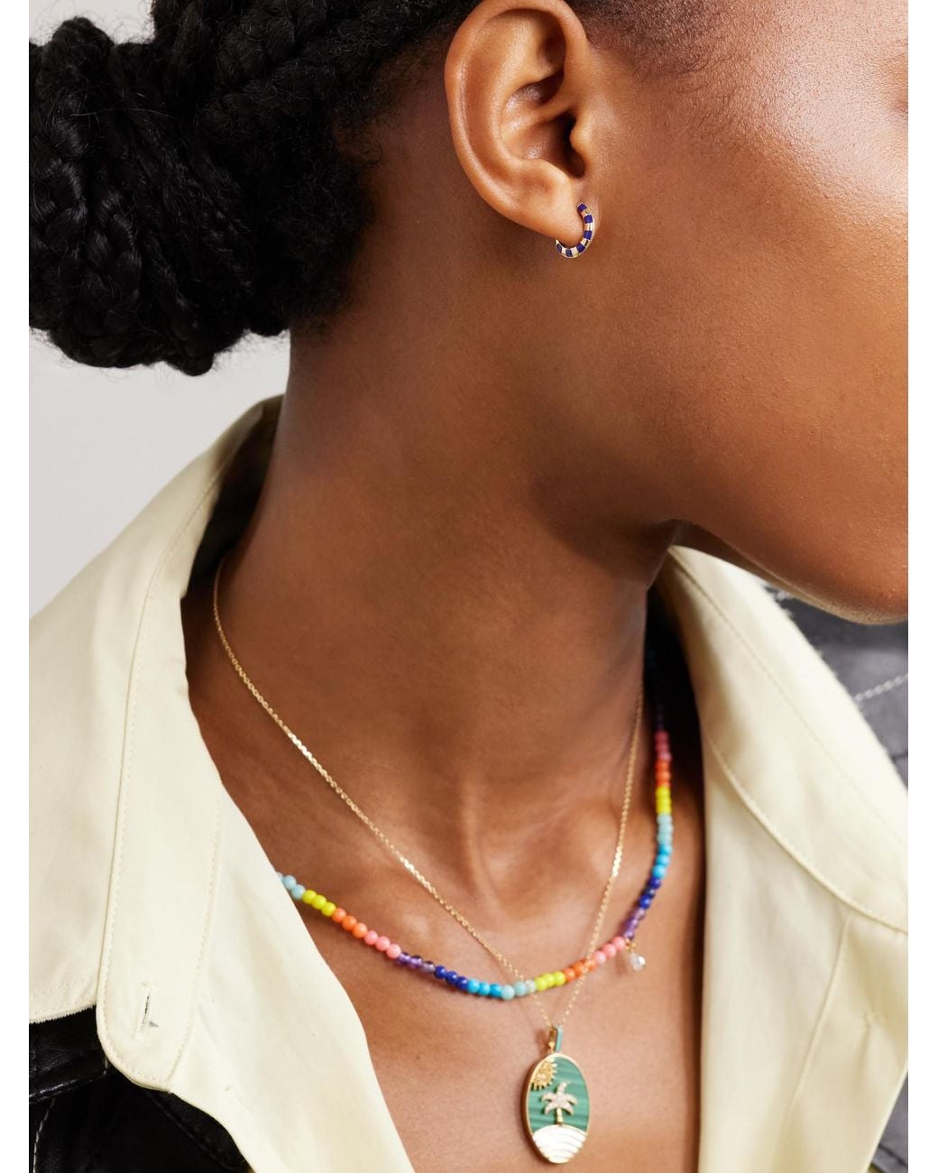 Yvonne Léon Natural 9-Karat Enamel Hoop Earrings