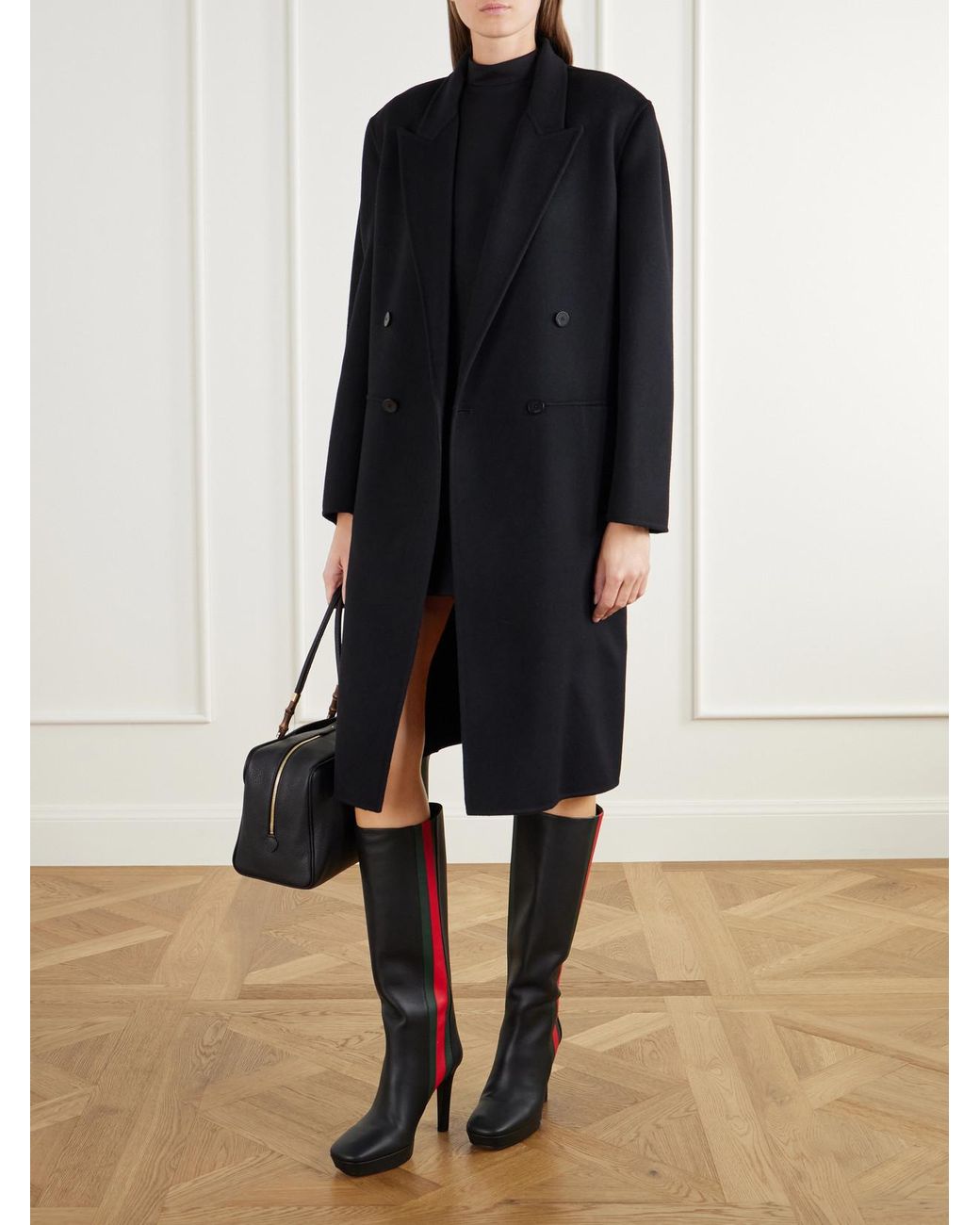Gucci White Galleria 115 Web-Trimmed Leather Knee Boots