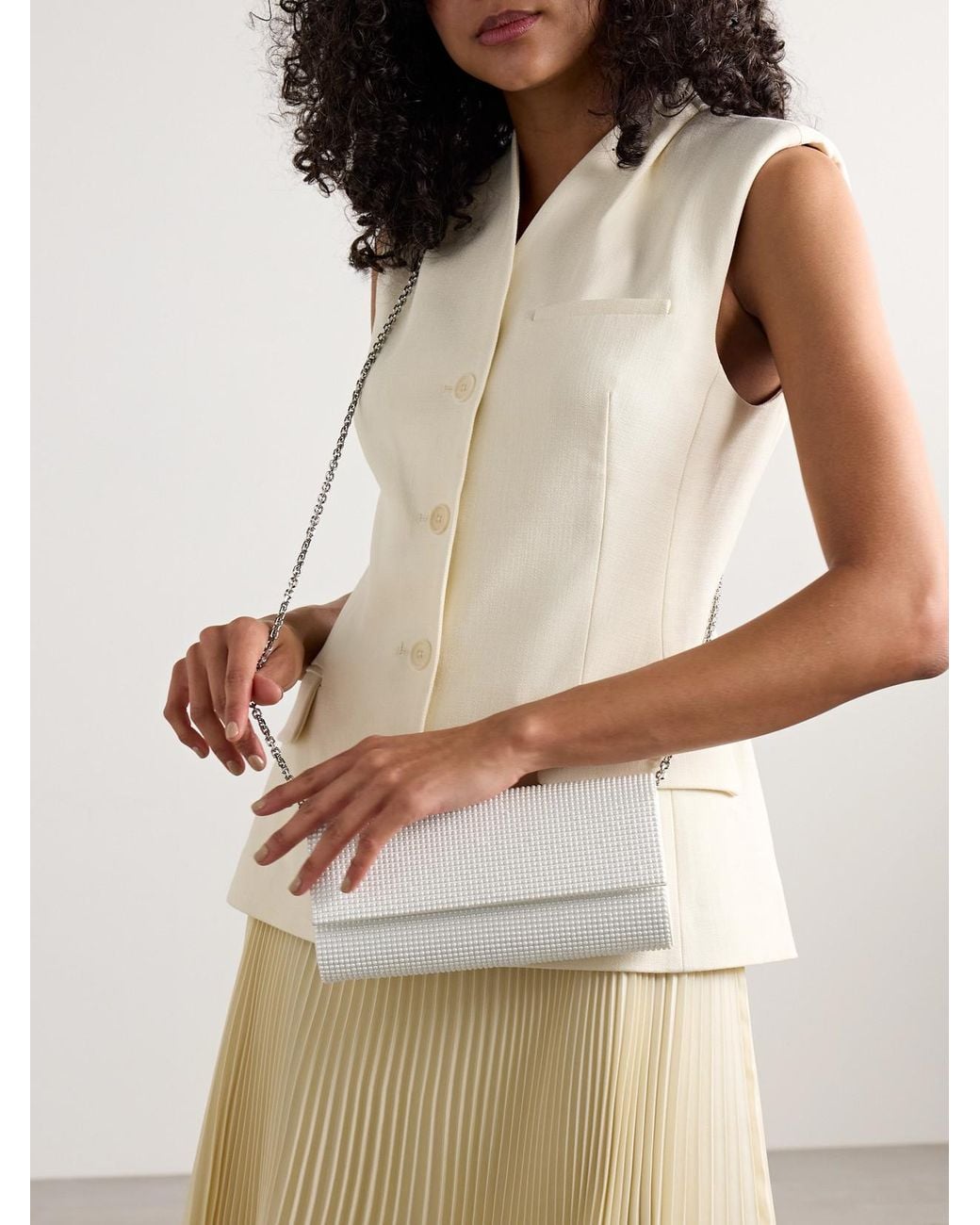 Judith Leiber Natural Perry Faux Pearl-Embellished Satin Clutch