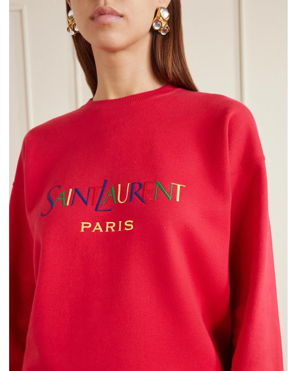 Saint Laurent Logo-Embroidered Cotton-Fleece Sweatshirt