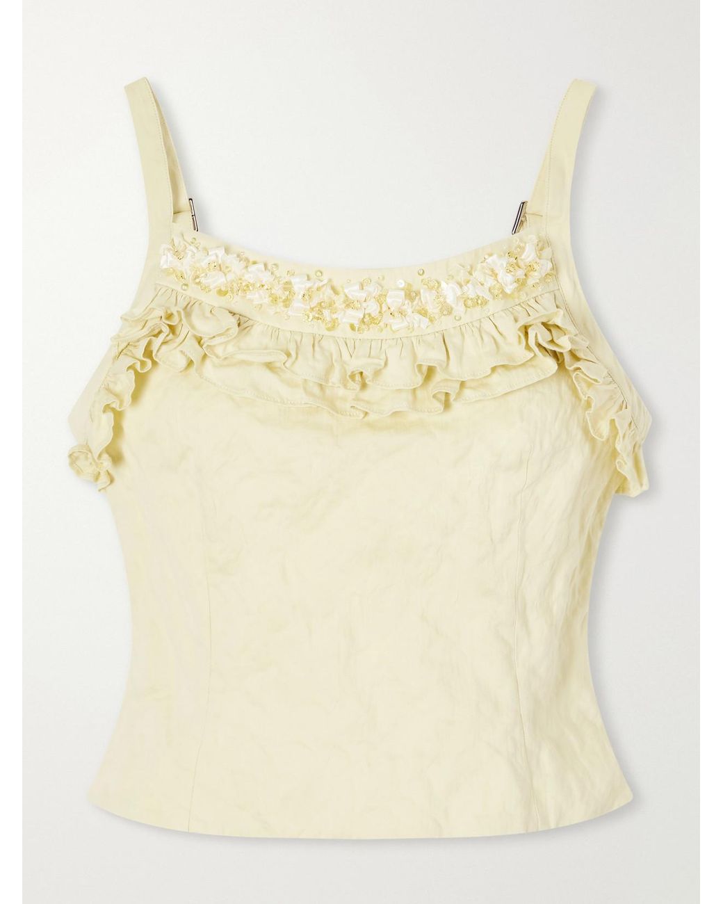 ShuShu/Tong Natural Cami Embellished Ruffled Cotton-Blend Cami