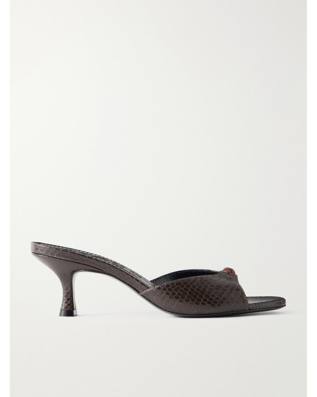 Staud Natural Brynn 70 Snake-Effect Leather Mules