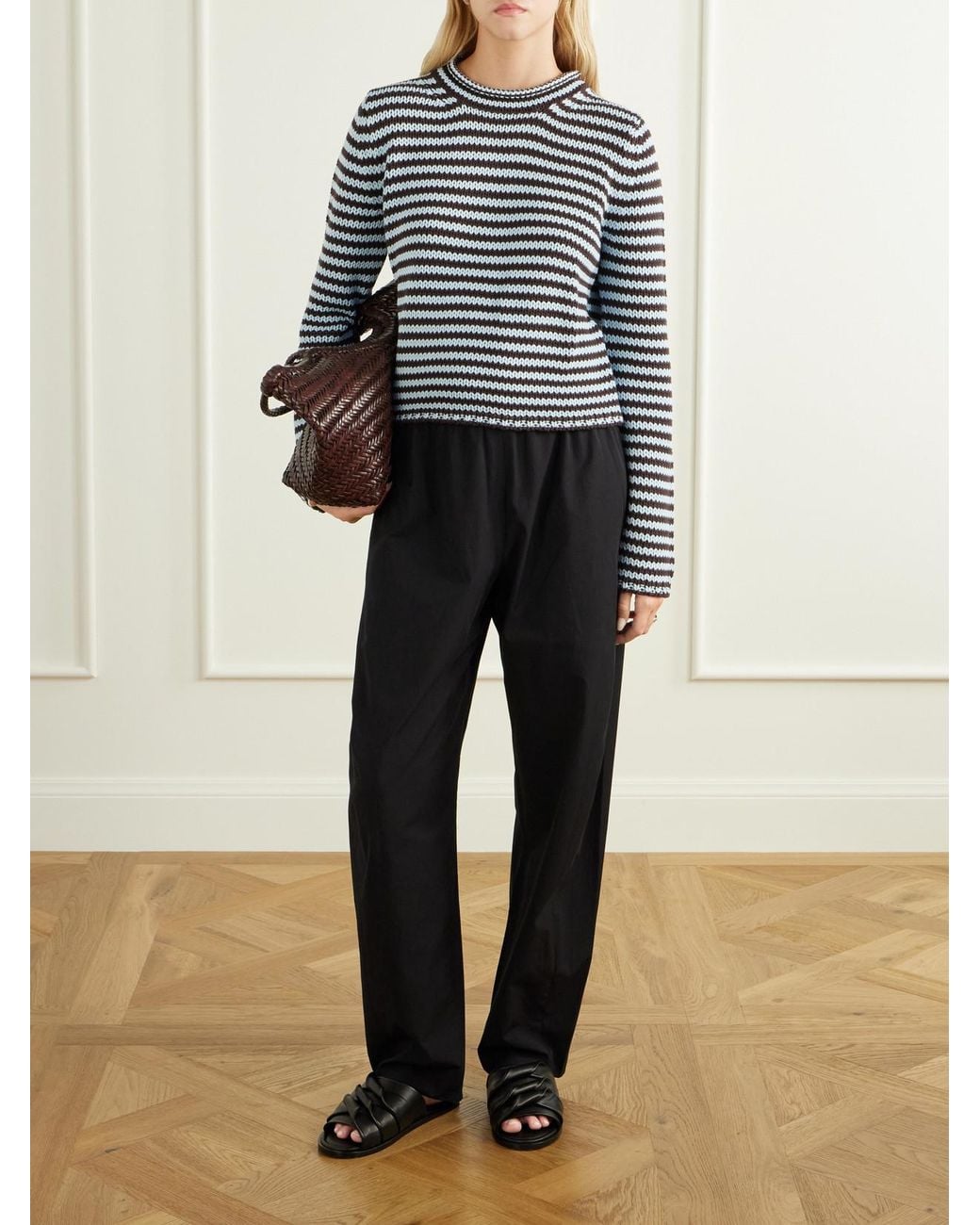 La Ligne Blue Colby Cotton-Poplin Wide-Leg Pants
