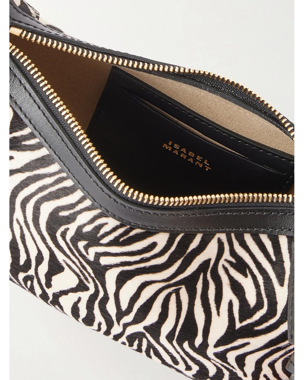 Isabel Marant White Oskan Moon Zebra-Print Leather-Trimmed Calf-Hair Shoulder Bag