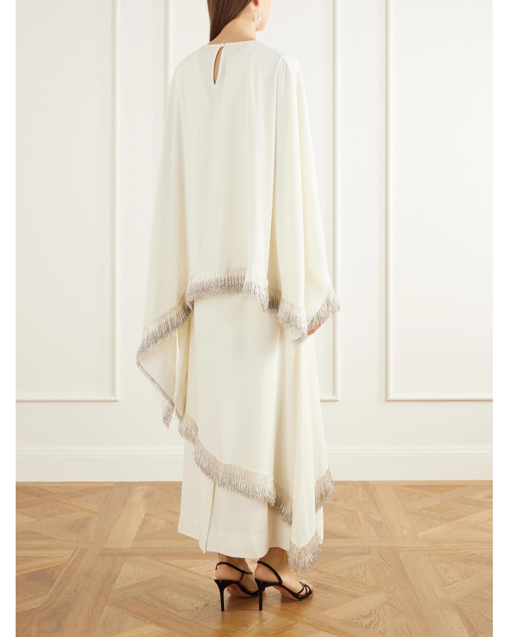 Abadia White Bead-Embellished Layered Crepe Gown