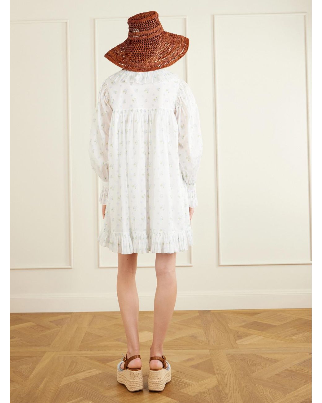 Chloé White Ruffled Floral-Print Cotton-Voile Mini Dress