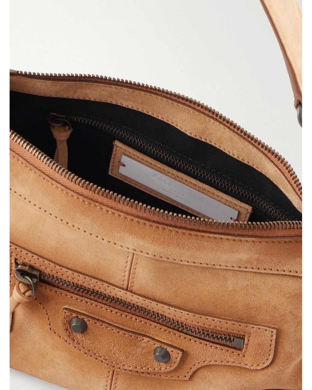 Balenciaga Brown Le City Moto Mini Suede Shoulder Bag