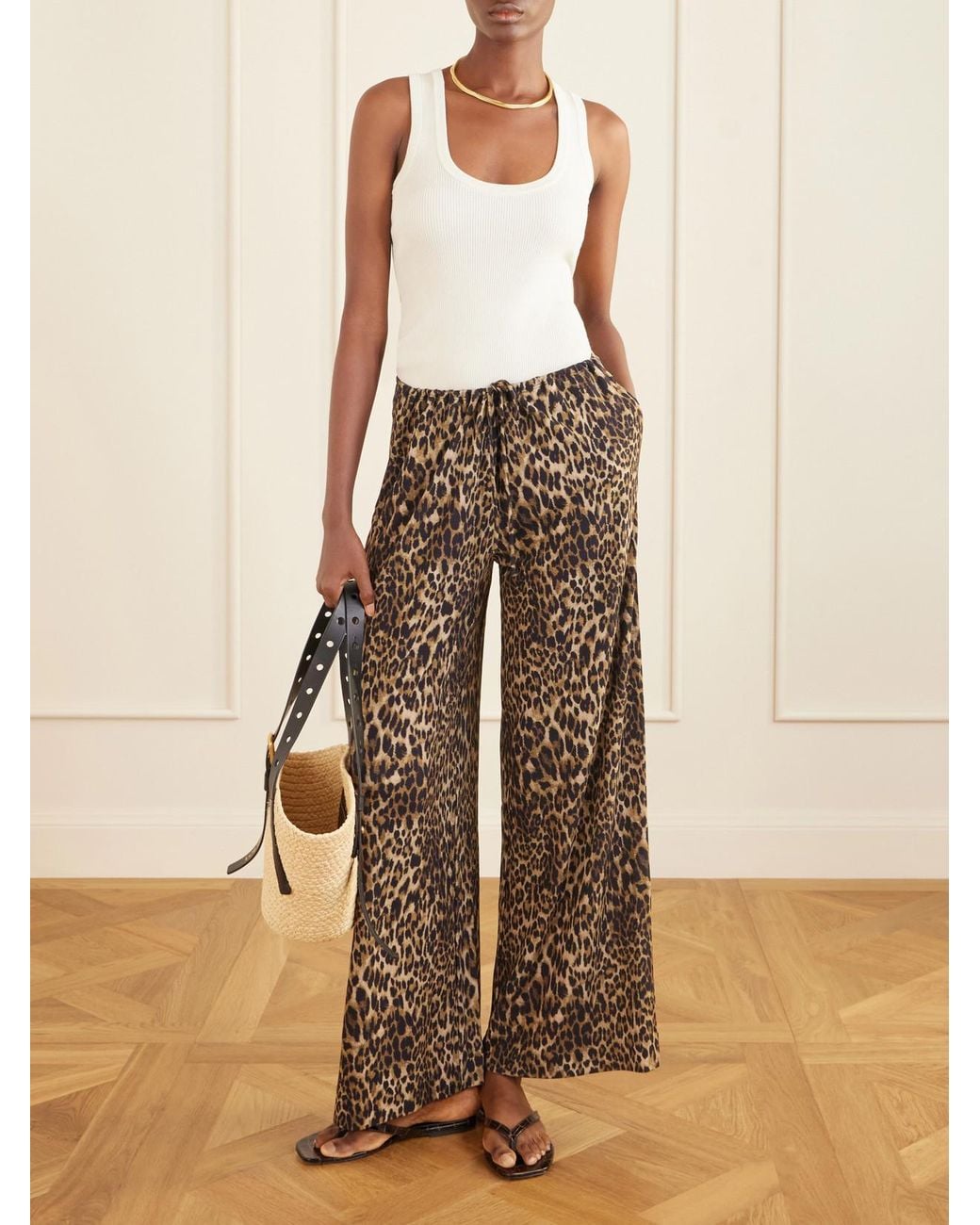 Nili Lotan Brown Adriel Leopard-Print Crepe De Chine Wide-Leg Pants
