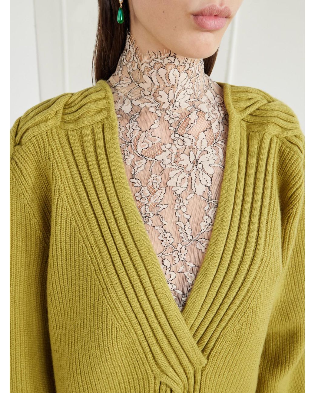 Valentino Garavani Yellow Knotted Ribbed Wool Sweater