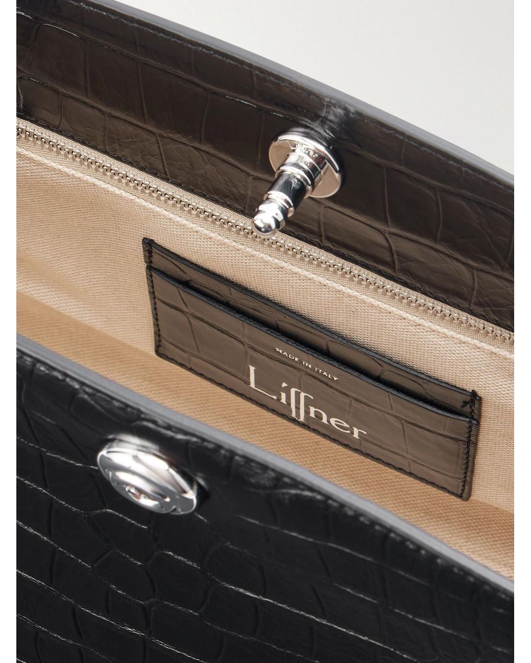 Liffner Black Pushlock Crocodile-Effect Leather Clutch