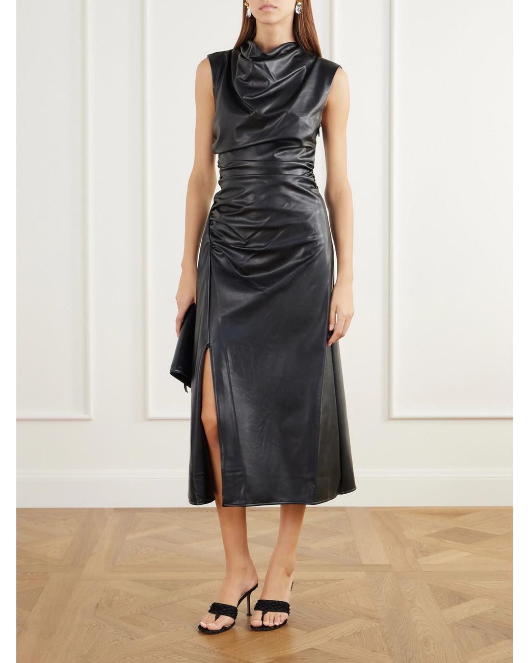 Jonathan Simkhai Black Burke Draped Glossed Midi Dress