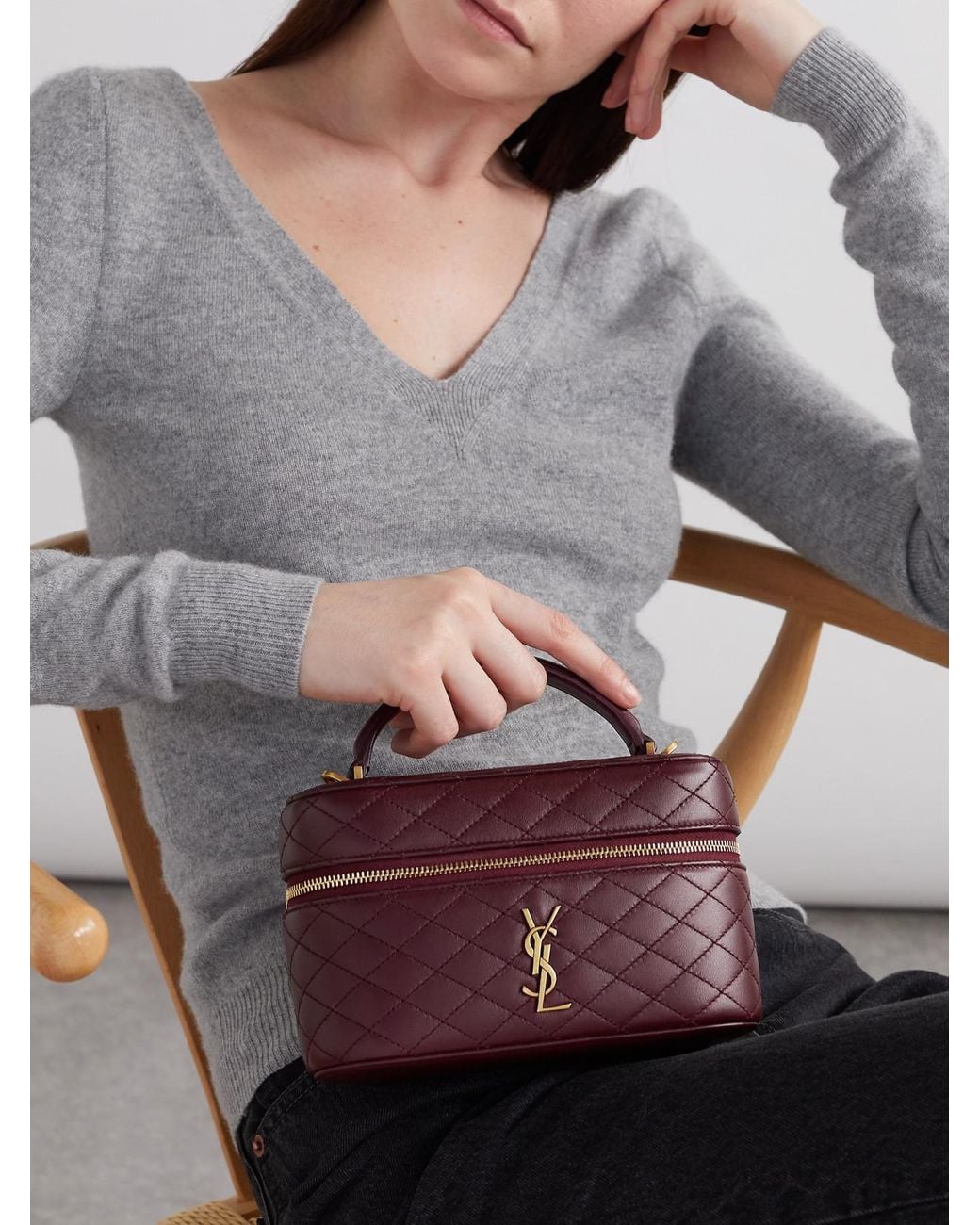 Saint Laurent Purple Gaby Vanity Mini Quilted Leather Top-Handle Bag