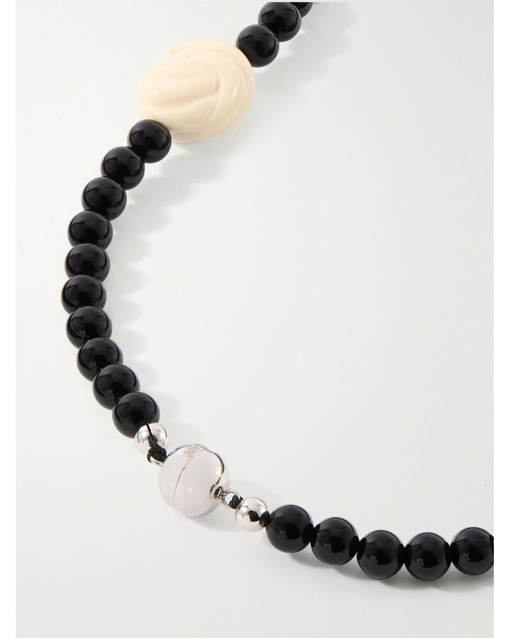 Julietta Natural Myra Rhodium-Plated Onyx Beaded Necklace