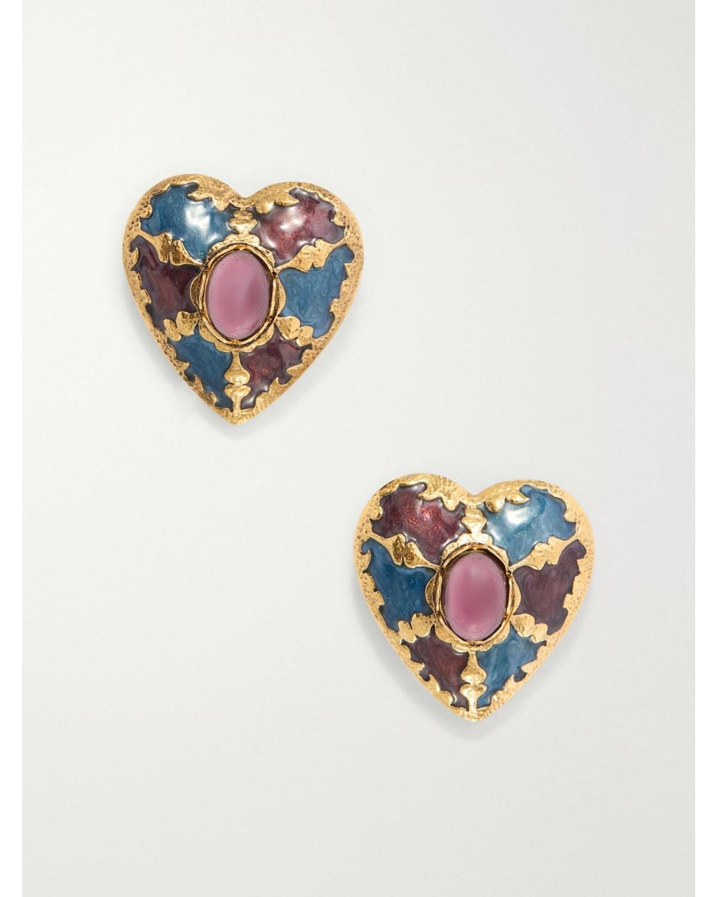 Saint Laurent White Bo Coeur Embellished Earrings