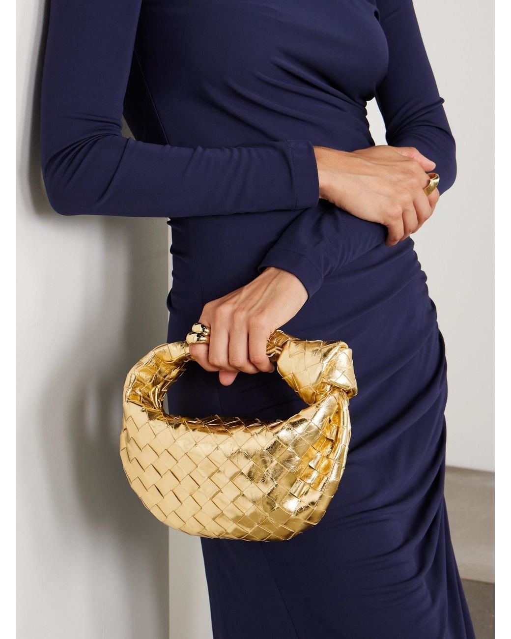 Bottega Veneta Jodie Mini Intrecciato Metallic Leather Tote