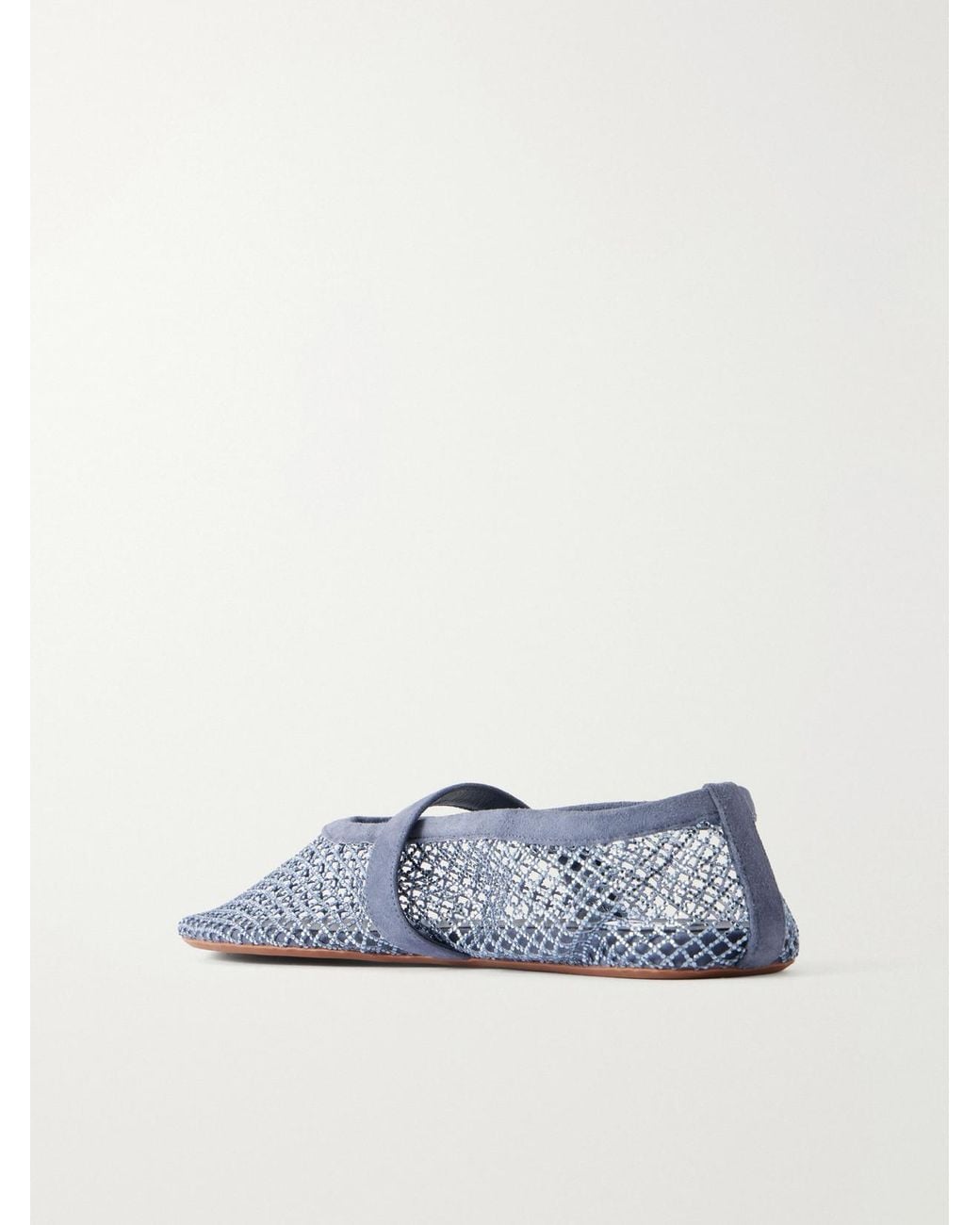 Alaïa Blue La Ballerine Crystal-Embellished Suede-Trimmed Mesh Ballet Flats