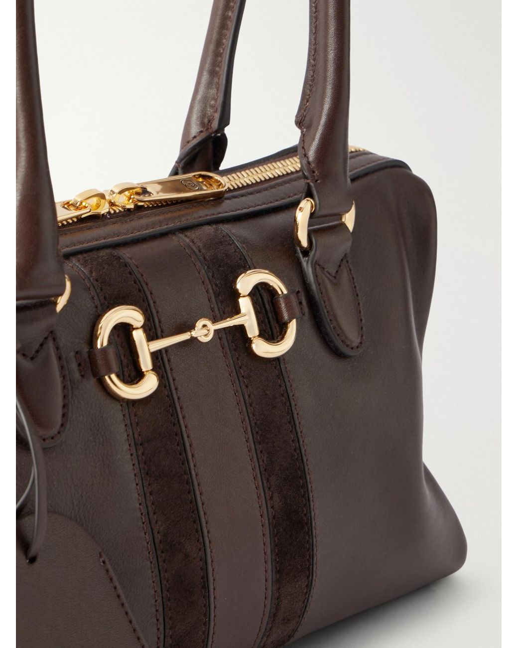 Gucci White Borsetto Suede-Trimmed Leather Shoulder Bag