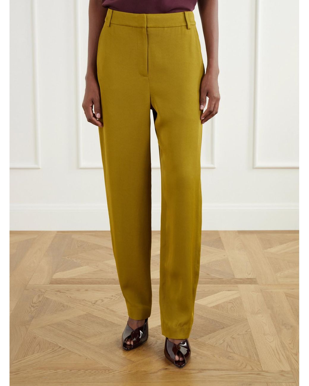 Tibi Yellow Grace Satin-Twill Tapered Pants