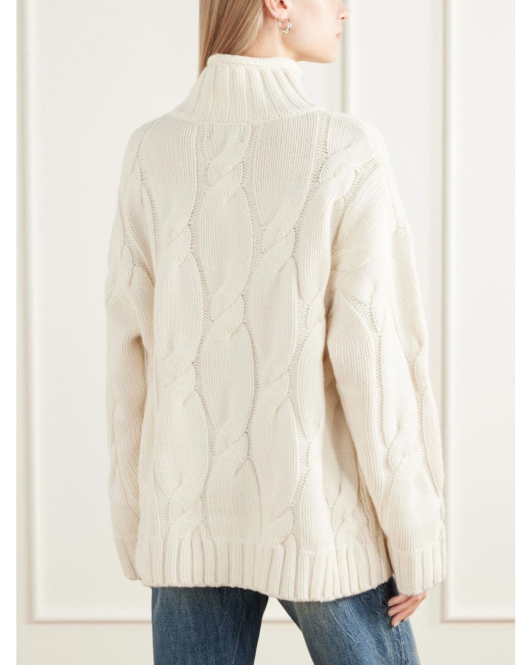 Loulou de Saison White Wara Cable-Knit Cashmere Turtleneck Sweater
