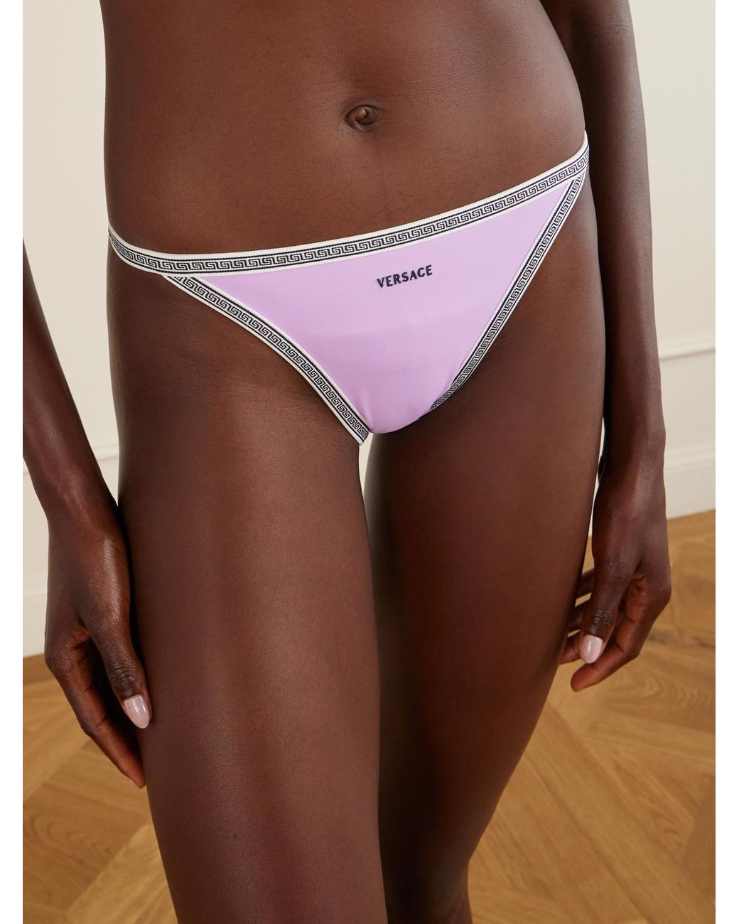 Versace Purple Greca-Embroidered Bikini Briefs