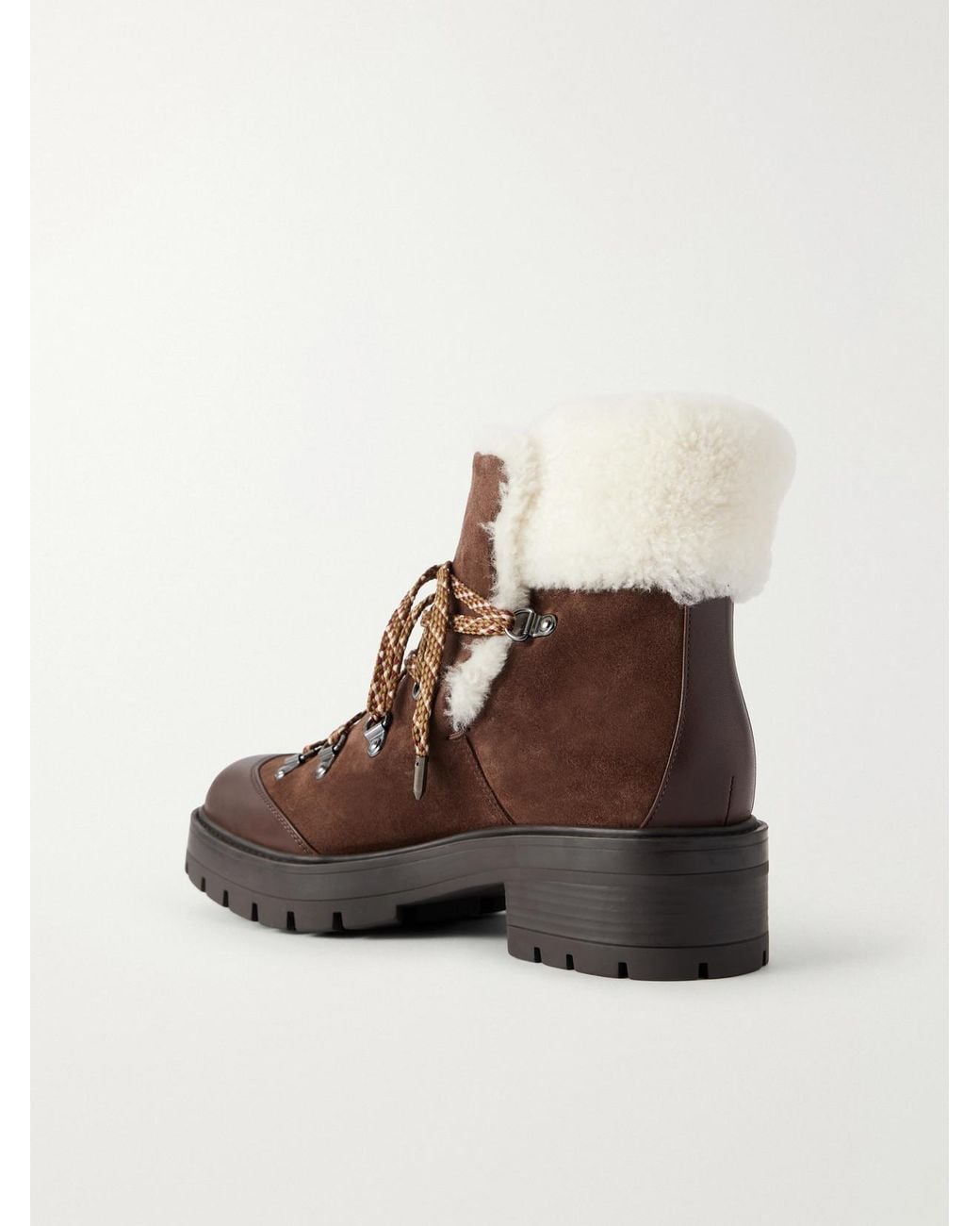 Aquazzura Brown Val D'Isere Shearling And Leather-Trimmed Suede Ankle Boots