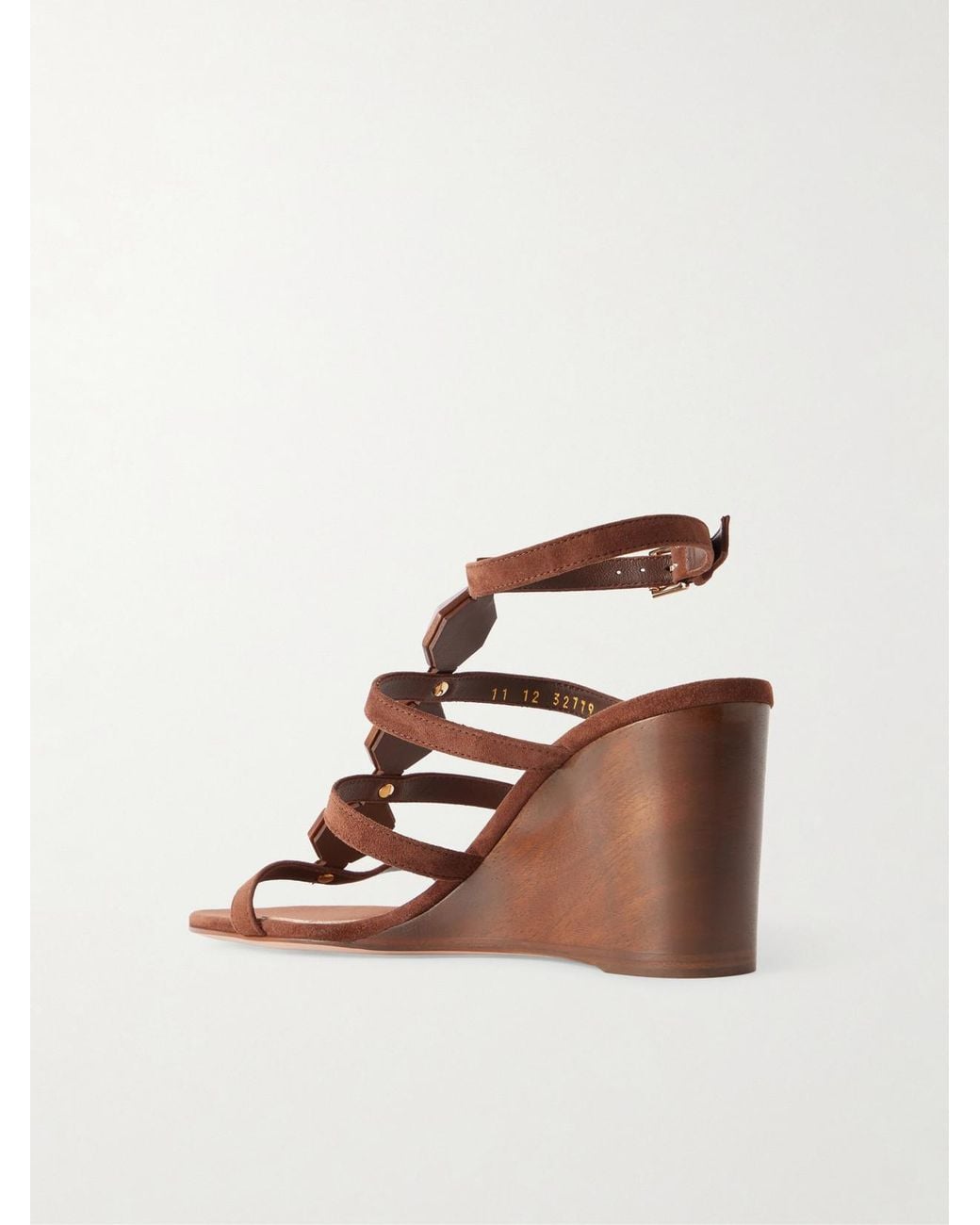 Gianvito Rossi Brown 70 Embellished Wood-Trimmed Suede Wedge Sandals