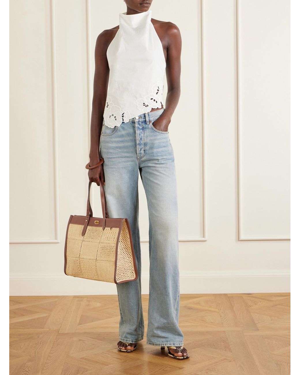 Anya Hindmarch Natural Mortimer Leather-Trimmed Woven Raffia Tote