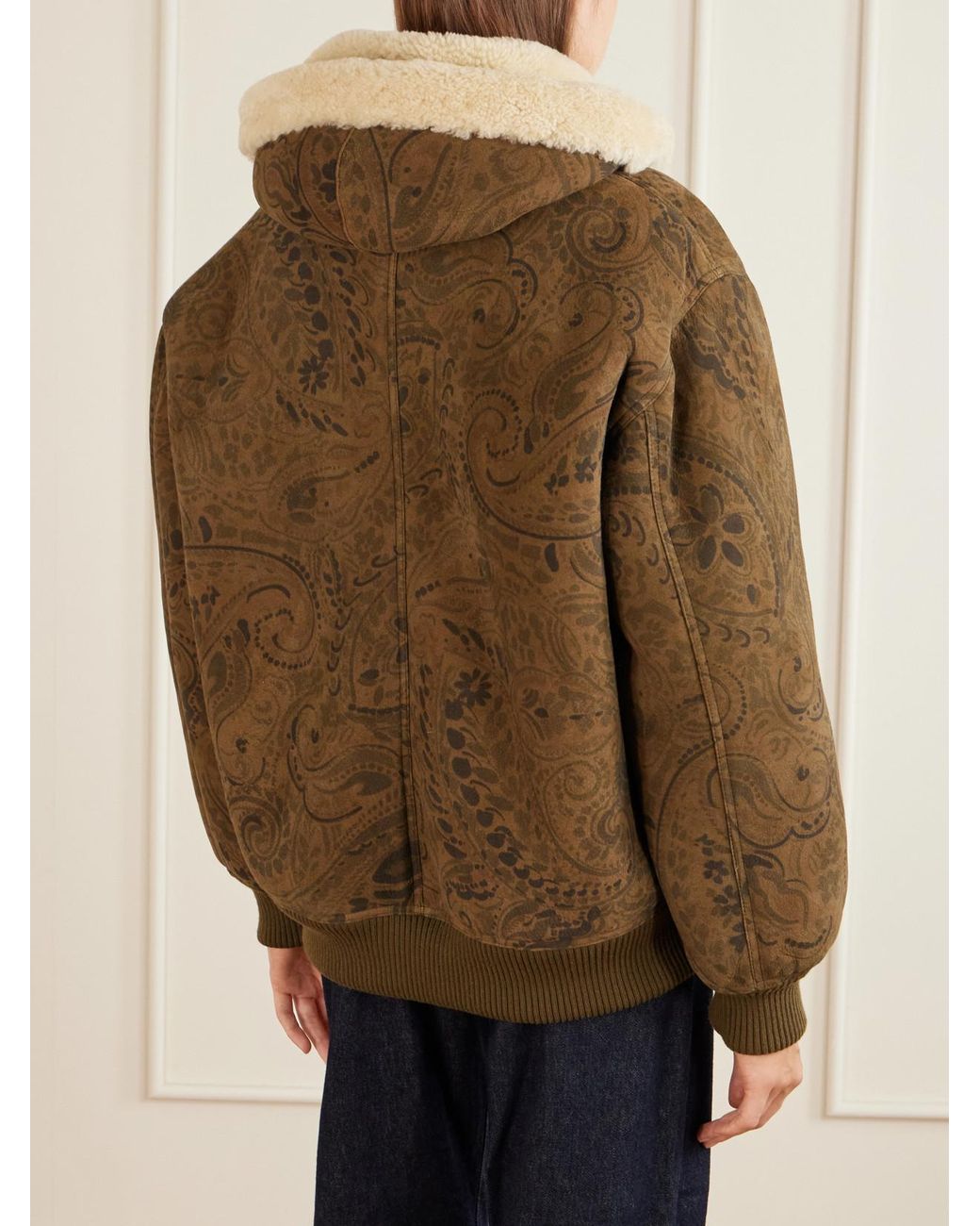 Etro Brown Printed Suede Shearling Jacket