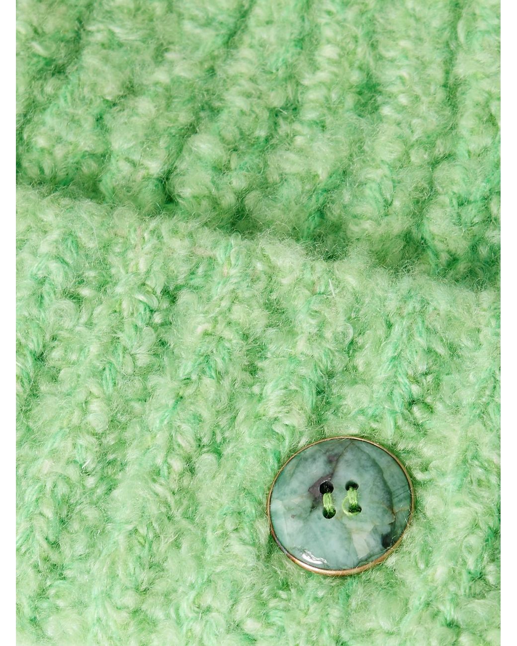 God's True Cashmere Green Button-Embellished Ribbed Cashmere-Bouclé Beanie