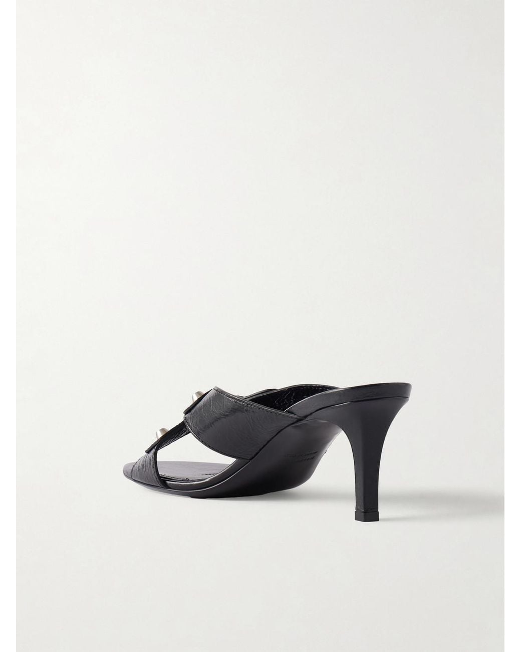 Balenciaga Black City Embellished Crinkled-Leather Sandals