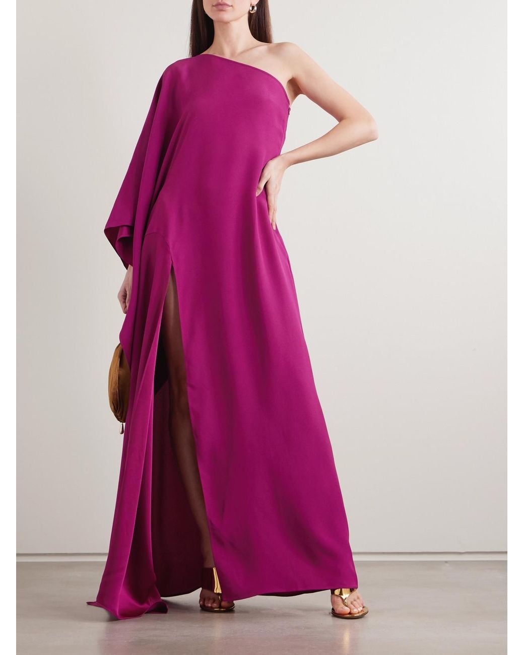Taller Marmo Pink Paloma Scarf-Detailed One-Shoulder Satin-Crepe Maxi Dress