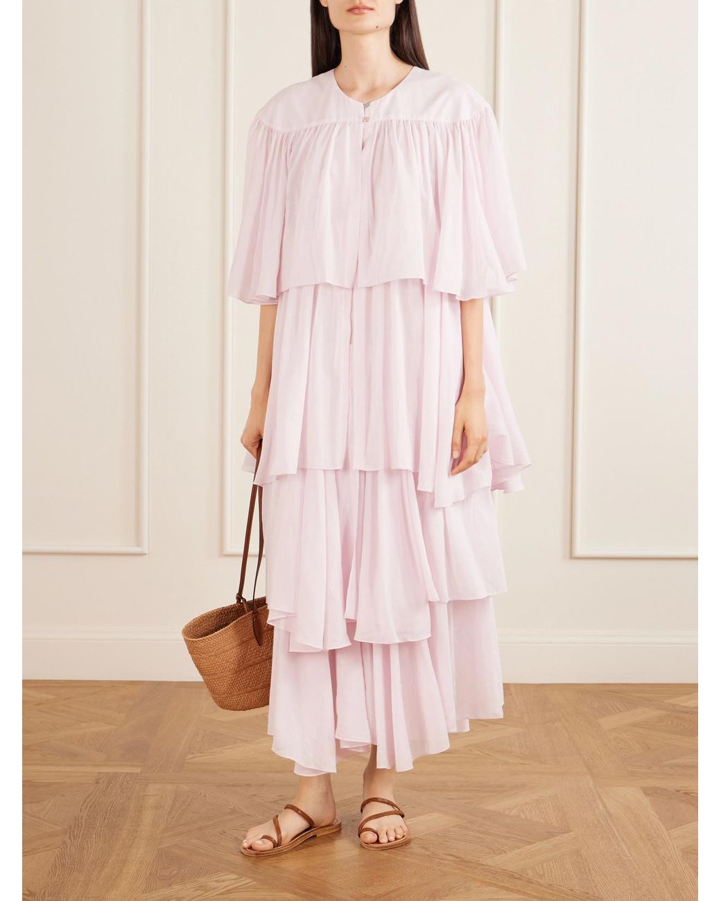 Les Vacances d'Irina Pink Formentera Ruffled Cotton And Silk-Blend Voile Kaftan