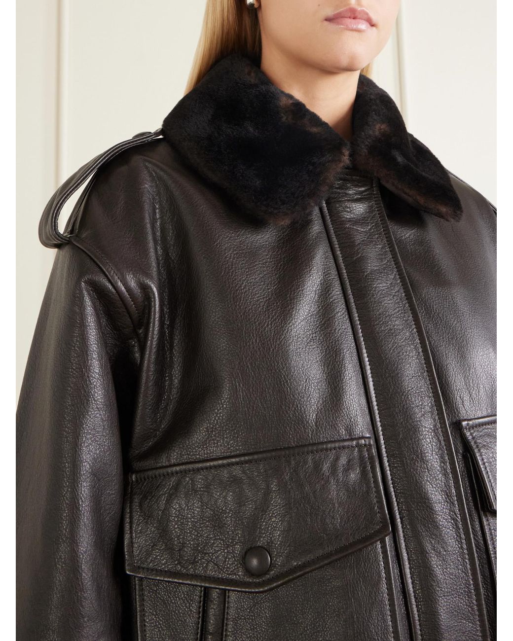 Loulou de Saison Black Russo Shearling-Trimmed Leather Jacket