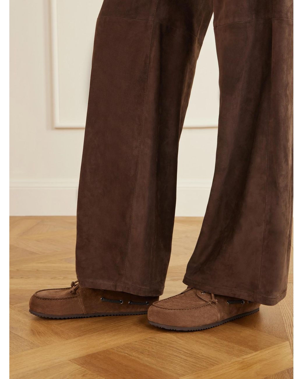 Brunello Cucinelli Brown Suede Slip-On Moccasins