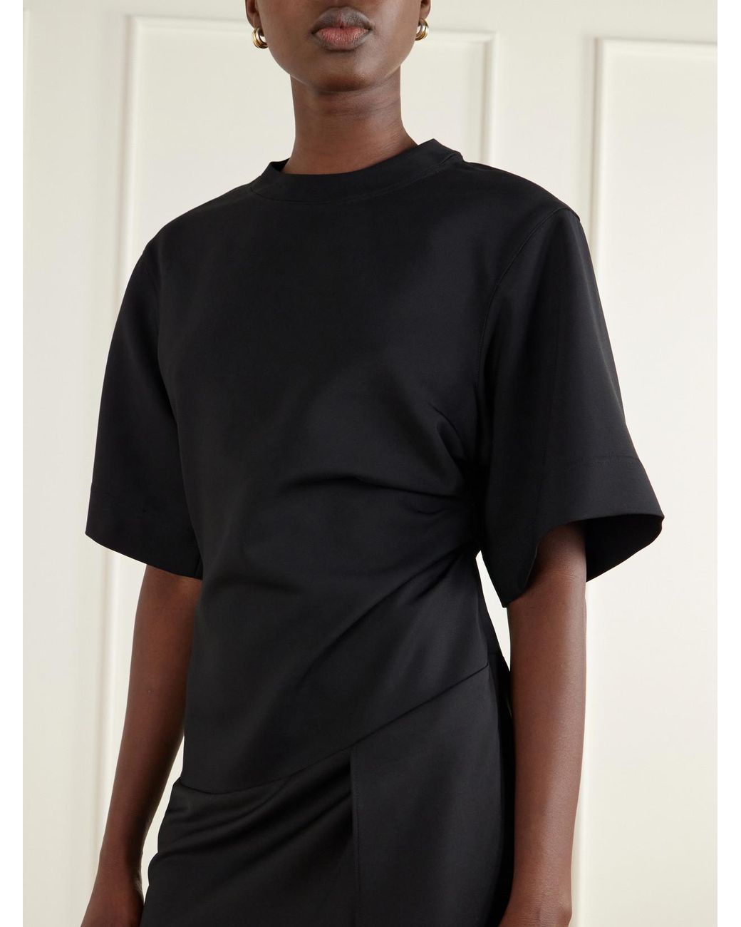 Rohe Black Gathered Crepe Midi Dress