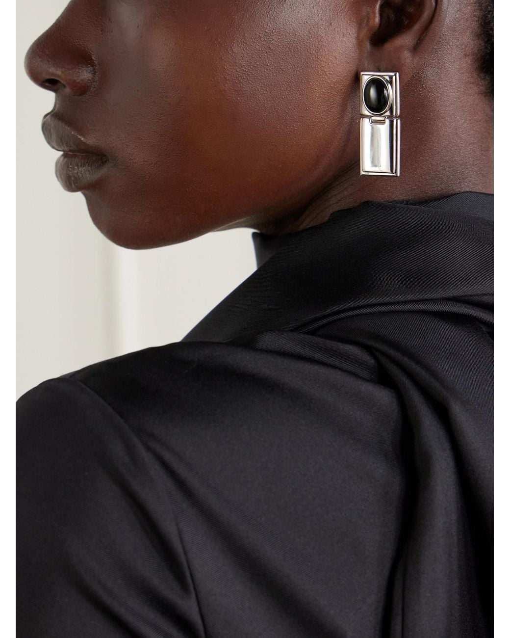 DEHANCHE White Signet Stone Hinge-Plated Onyx Earrings