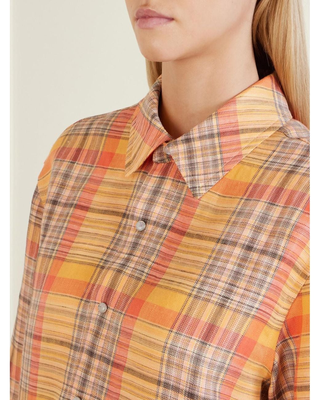 God's True Cashmere Orange Twilight Checked Linen Shirt