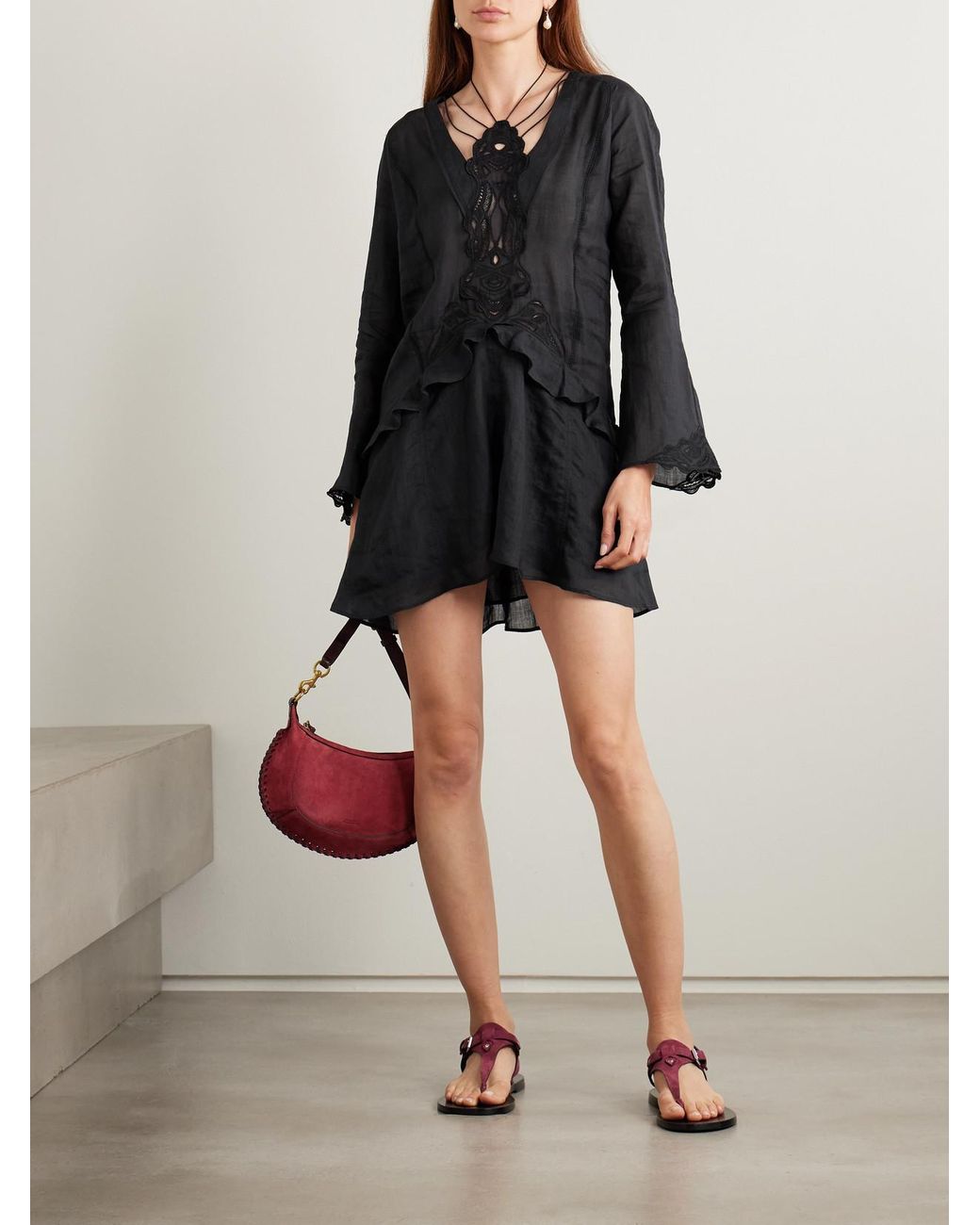 ワンピース Isabel Marant Embroidered dress with bangs ISABEL MARANT Zayana embellished fringed embroidered silk