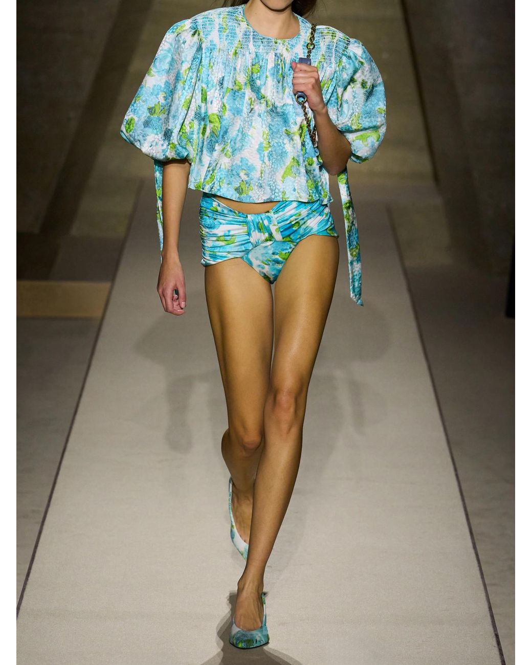 Chloé Blue Ruched Floral-Print Bikini Briefs