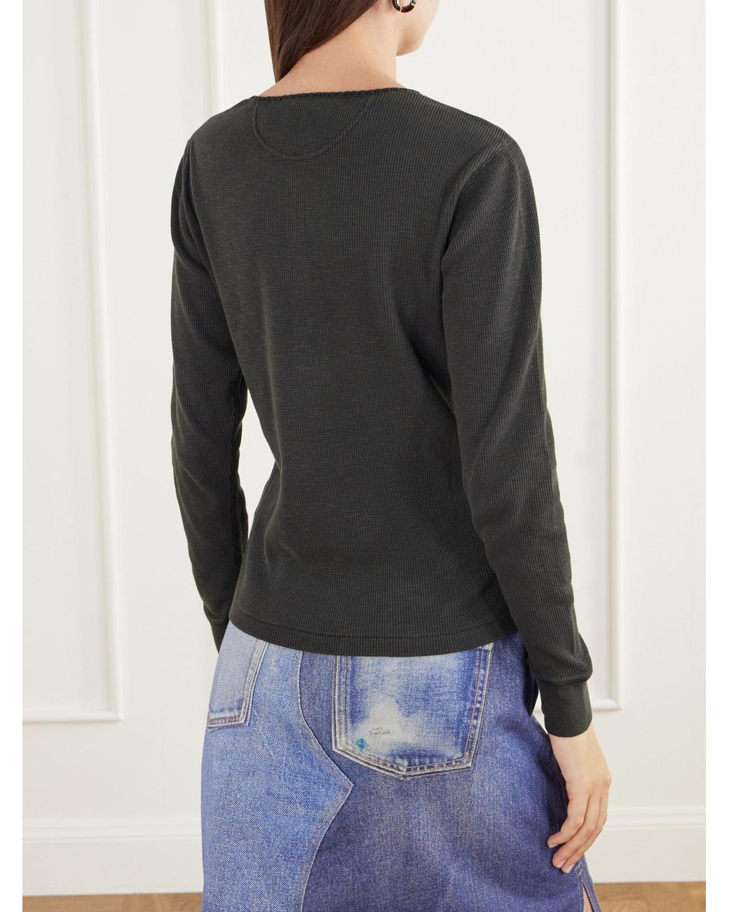 RRL Black Waffle-Knit Cotton-Blend Henley Top