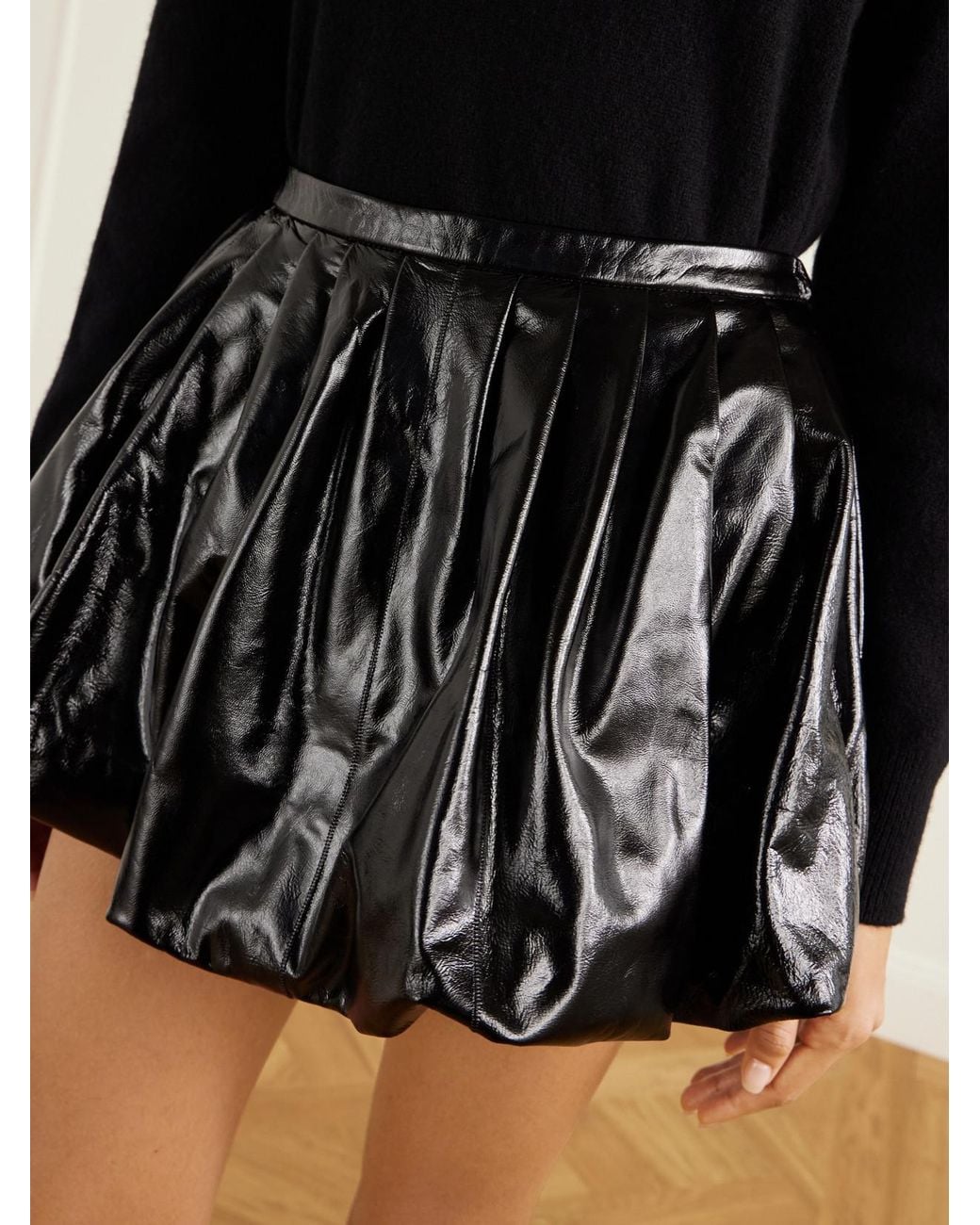 Nour Hammour Black Lucia Gathered Paneled Textured-Leather Mini Skirt