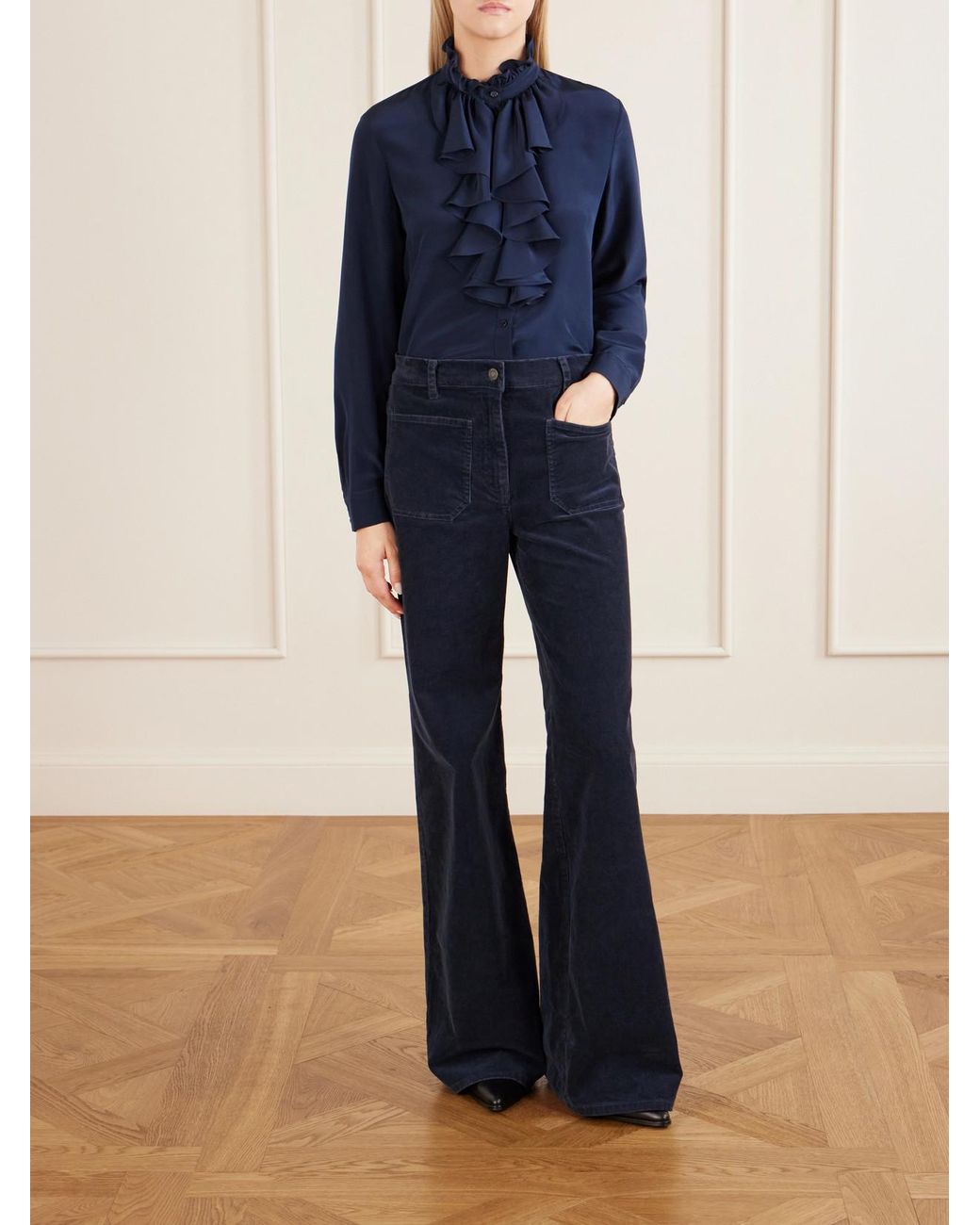 Nili Lotan Blue Lily Ruffled Silk-Satin Blouse