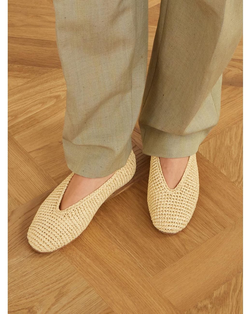 Bottega Veneta Natural Rosa Intrecciato Leather Ballet Flats